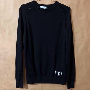 RICH John Richmond | Men's Distressed Crewneck Pullover Sweater Black Size S